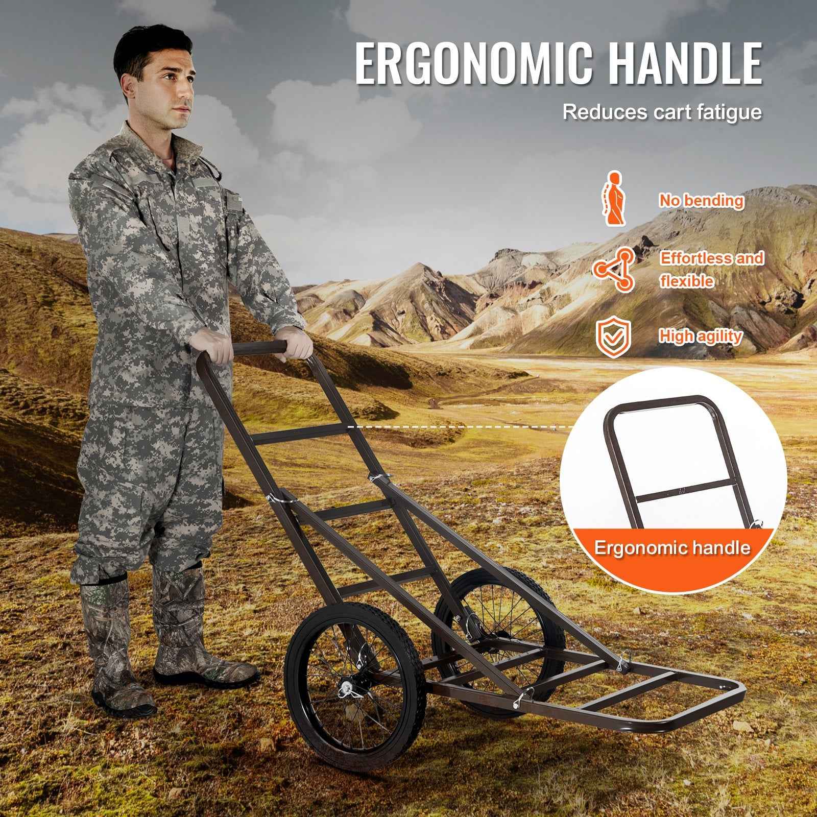 Deer Cart, 300 LBS Capacity Folding Game Cart, Deer Cart Game Hauler With Big Rubber Wheels &amp; Ergonomic Handle, Heavy-Duty Game Cart Accessories, Utility Gear Dolly For Hunting Fishing Hiking