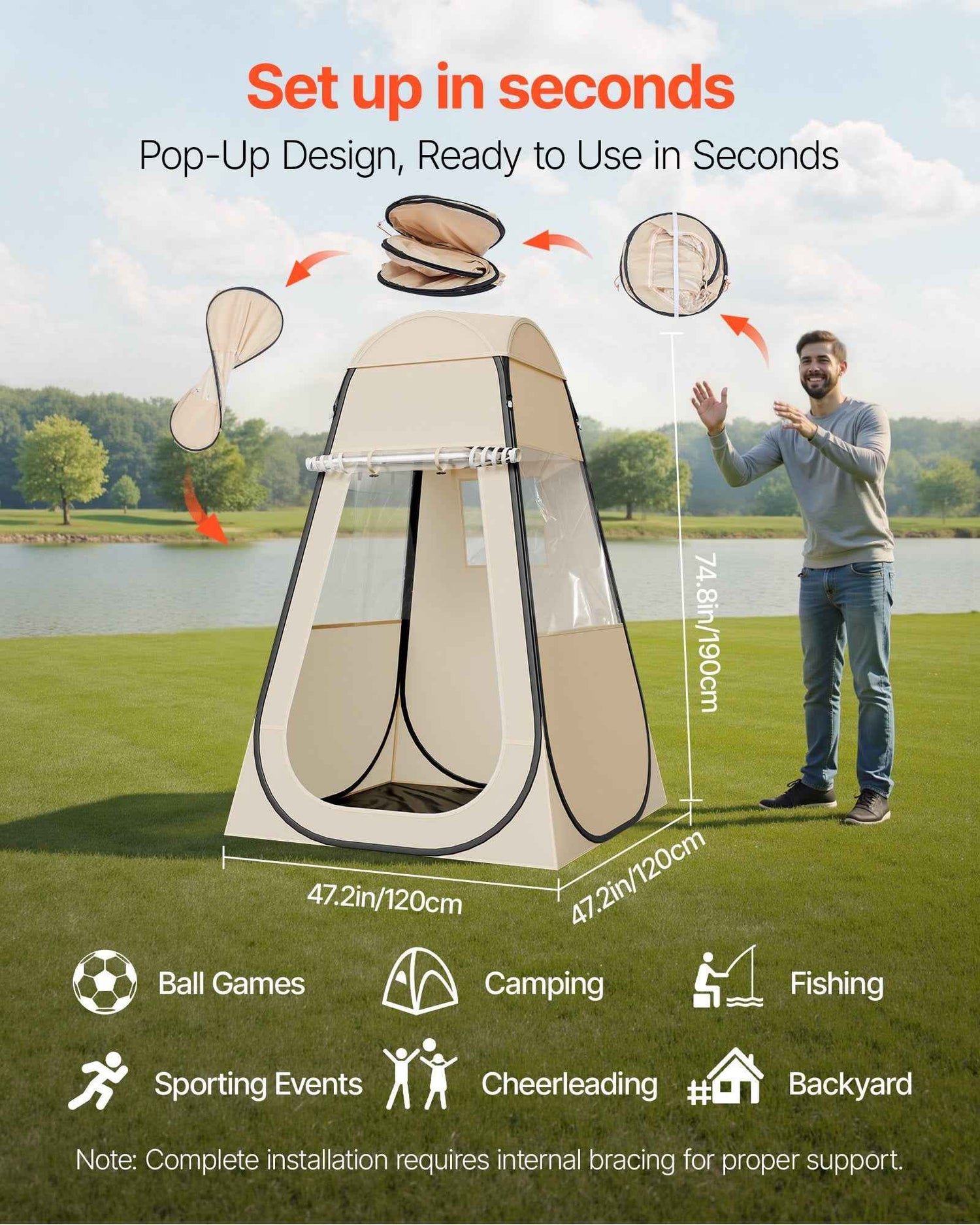 Pop Up Sports Tent, 47x47 In Clear Bubble Tent For 1 Person, Waterproof Outdoor Pod With Floor Mat &amp; Top Cover, Garden Igloo Dome Tents Camping Shelter For Events Fishing Cheering
