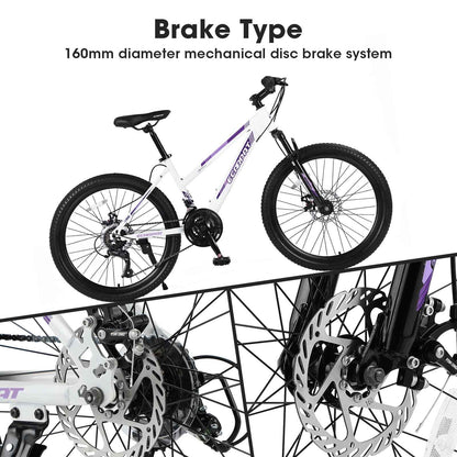 S26103 26 Inch Mountain Bike For Teenagers Girls Women, Shimano 21 Speeds With Dual Disc Brakes And 100mm Front Suspension