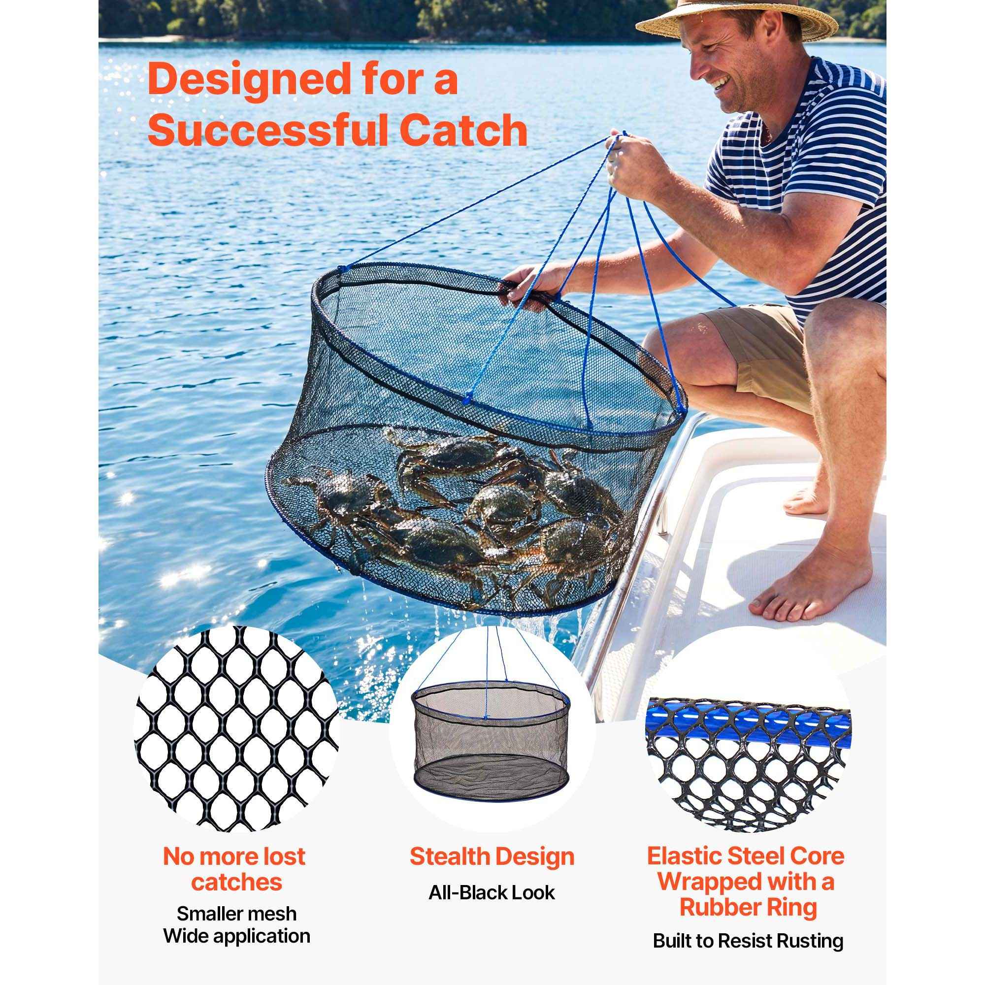Foldable Fishing Net, Landing Fishing Pier Nets, Portable Drop Net For Pulling Up Fish, Durable And Fish-friendly, With Rope And Storage Bag, For Minnows, Crawfish, Shrimp, Crab