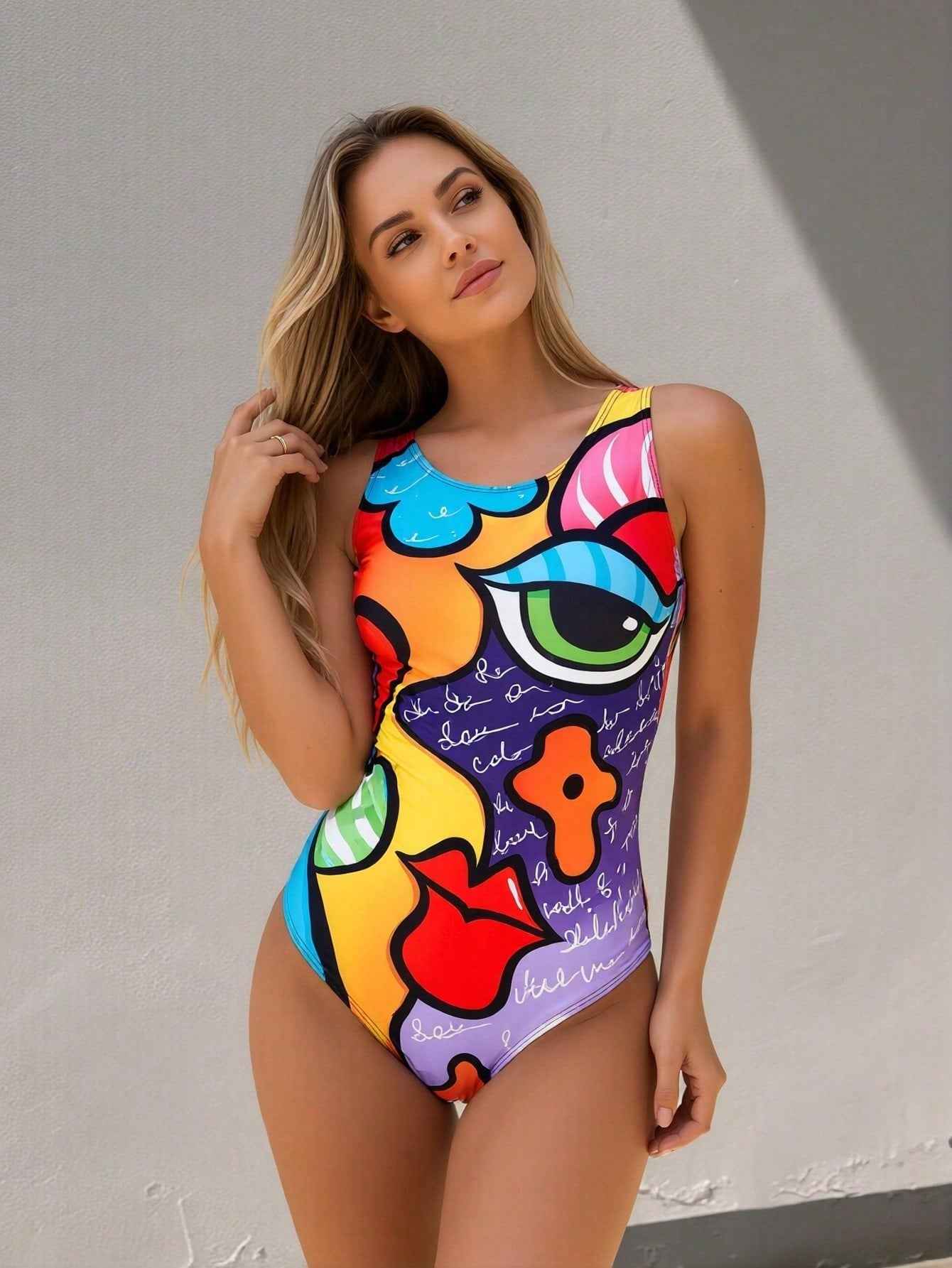 2026 New Sexy One-Piece Fitness Swimsuit With Tropical Print Color For Beach Vacation Swimming Women