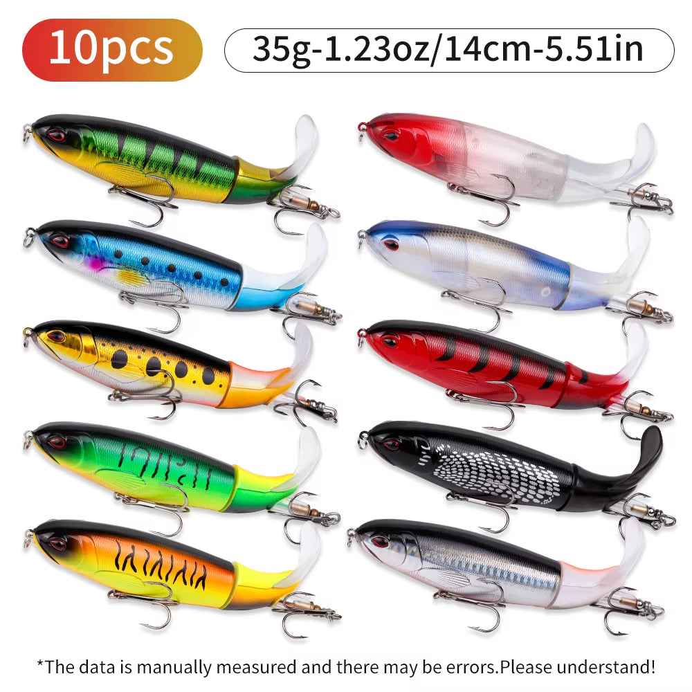 10pcs 1set 35g 14cm Topwater Fishing Lure Kit With Lifelike Swiveling Tail Vibrant Realistic Bait For Freshwater &amp; Saltwater