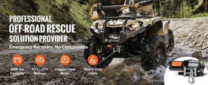 SucceBuy 3000lbs ATV/UTV Electric Winch 12V  Steel Rope Winch with  39 ft Cable Roller Wired Remote Control for Towing Off-Road