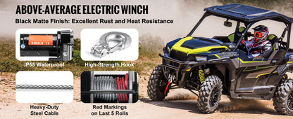 SucceBuy 3000lbs ATV/UTV Electric Winch 12V  Steel Rope Winch with  39 ft Cable Roller Wired Remote Control for Towing Off-Road
