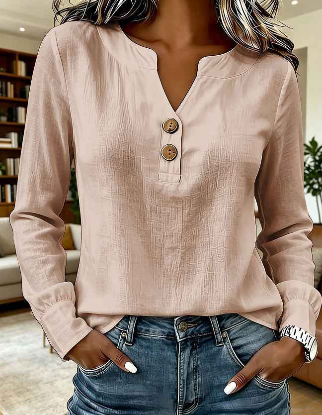 V-neck Buttoned Women&