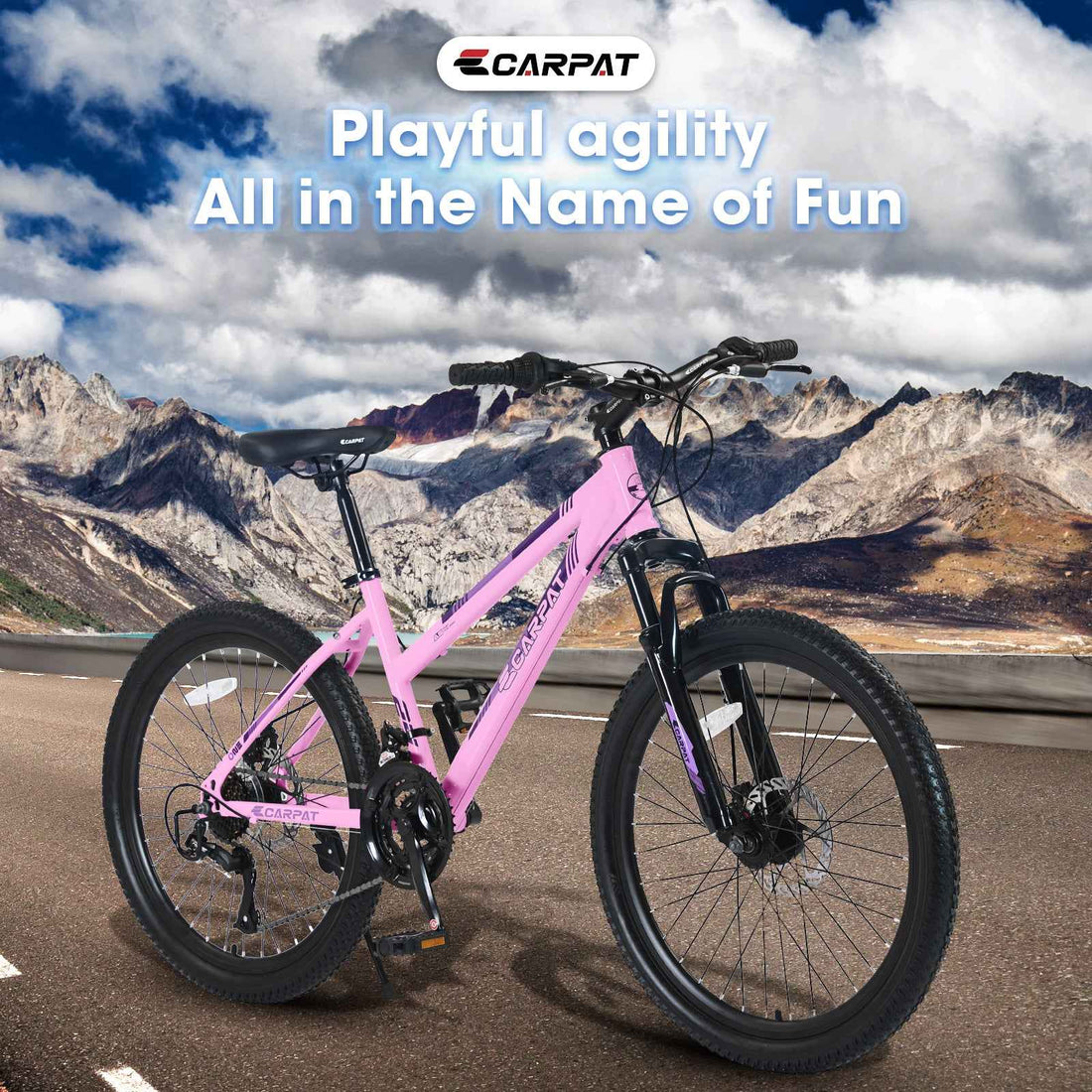 S24103  24 Inch Mountain Bike For Teenagers Girls Women, Shimano 21 Speeds With Dual Disc Brakes And 100mm Front Suspension, White Pink