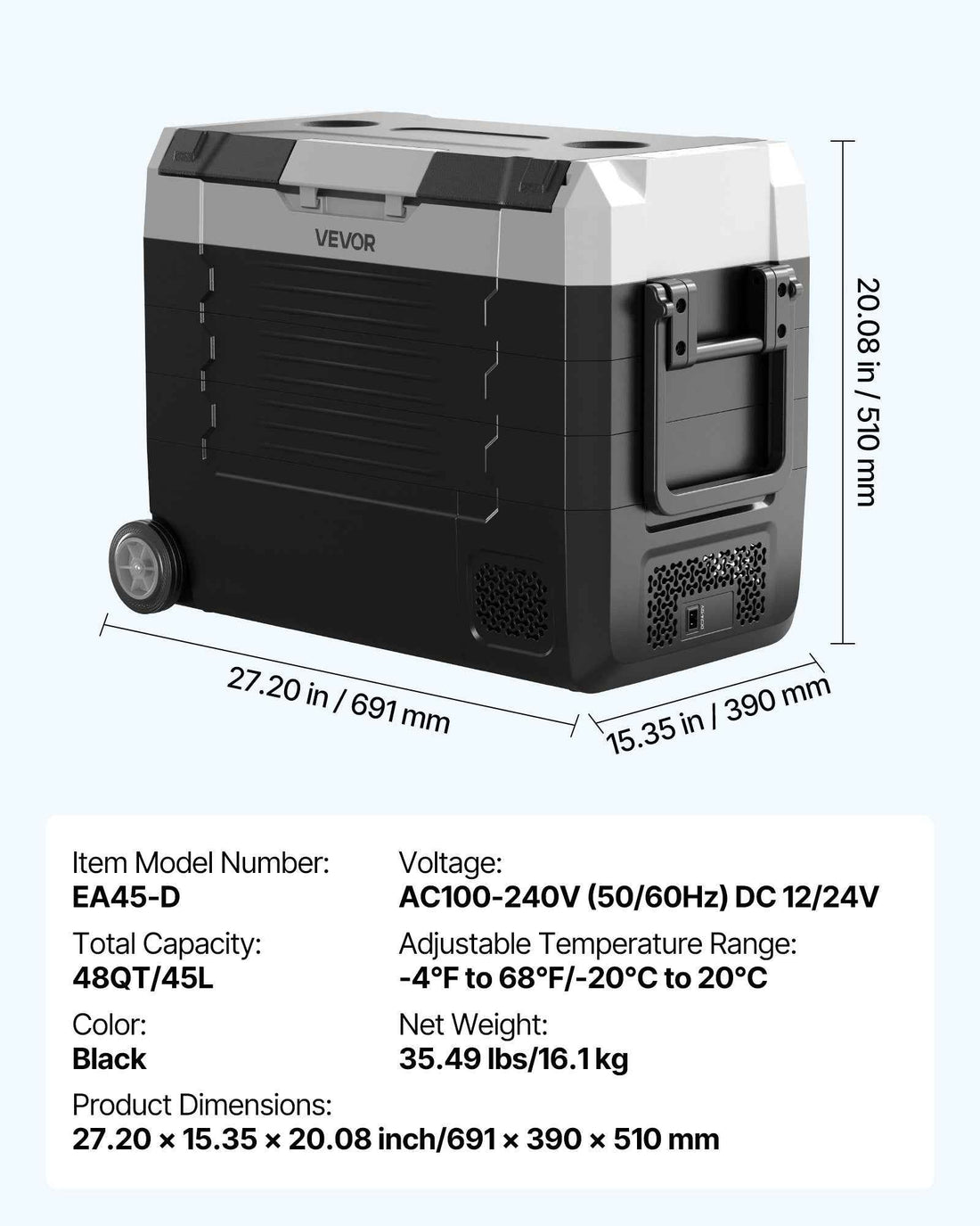 Car Refrigerator, DC 12/24V AC100-240V Compressor Electric Cooler,  -4°F To 68°F Truck Refrigerator With APP Control, Wheels &amp; Dual Zone, 48 QT Cars Cooler For RVs, Boats, Camping, Fishing