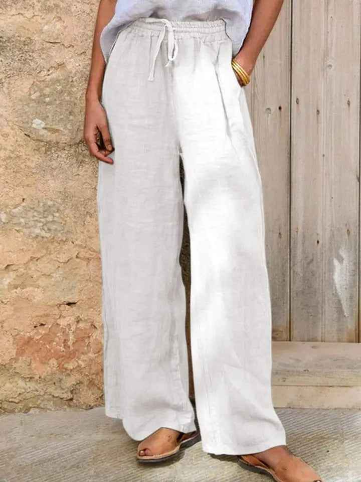 Casual Loose-fit Solid-color Drawstring Pants