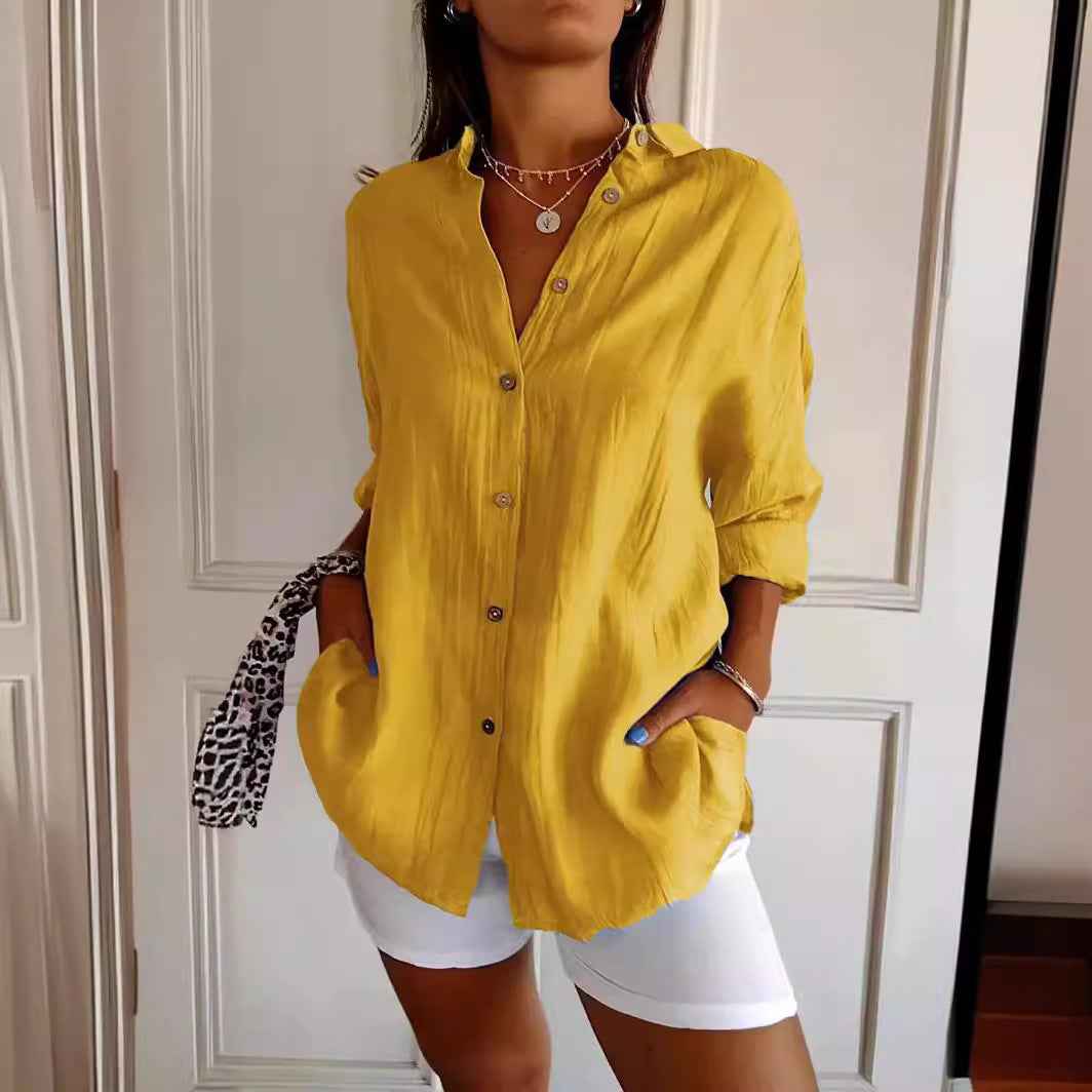 Lapel Long Sleeve Shirt Women&