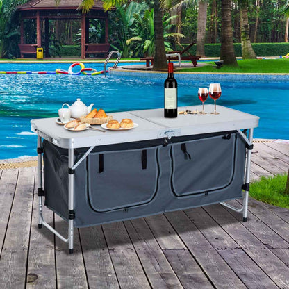 47" Portable Camping Table Aluminum Picnic Folding Camping Table with Carrying Handle and Storage Organizer