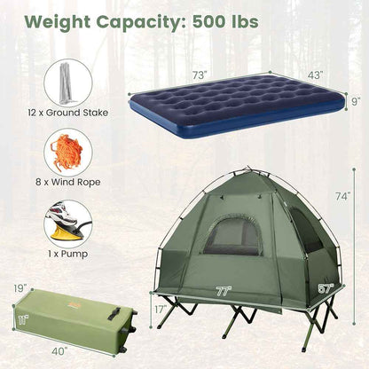 Foldable Outdoor Camping Tent Cot With Air Mattress And Sleeping Bag For Camping, Hiking, Fishing And Other Outdoor Activities
