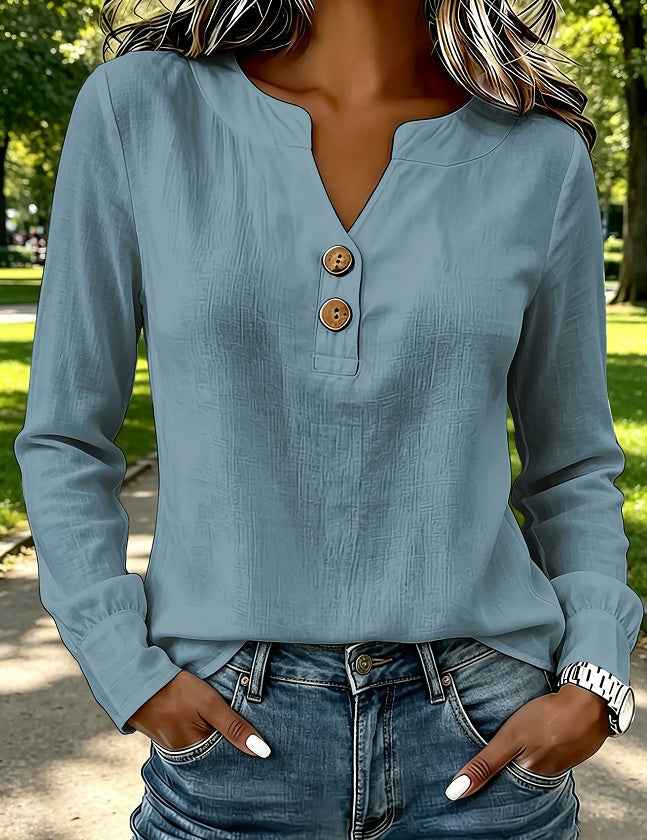 V-neck Buttoned Women&