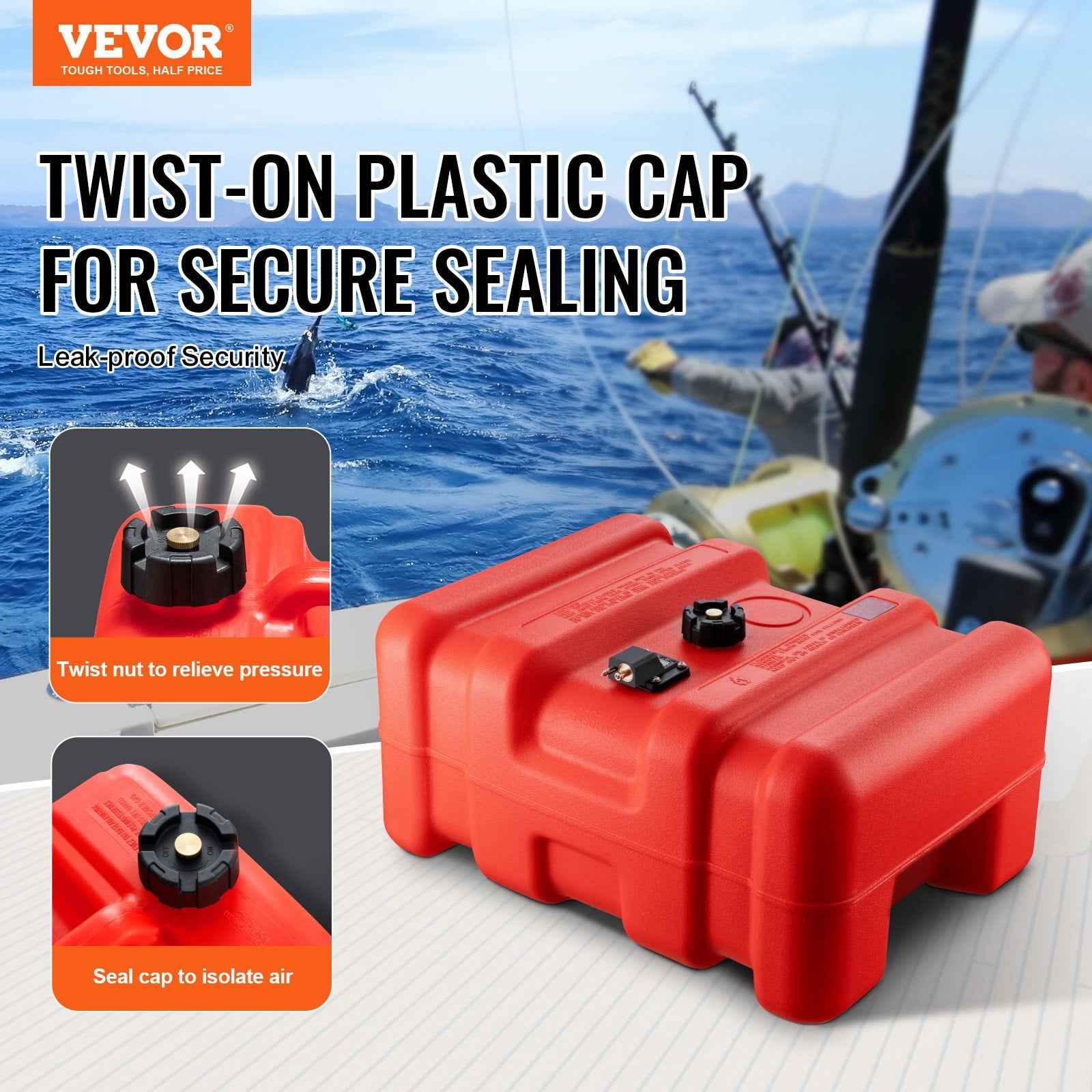 Portable Fuel Tank, 12 Gallon/55L, Plastic Outboard Marine Tank With Hose, Easy To Carry For Yacht, Fishing, Deck Boats, Red