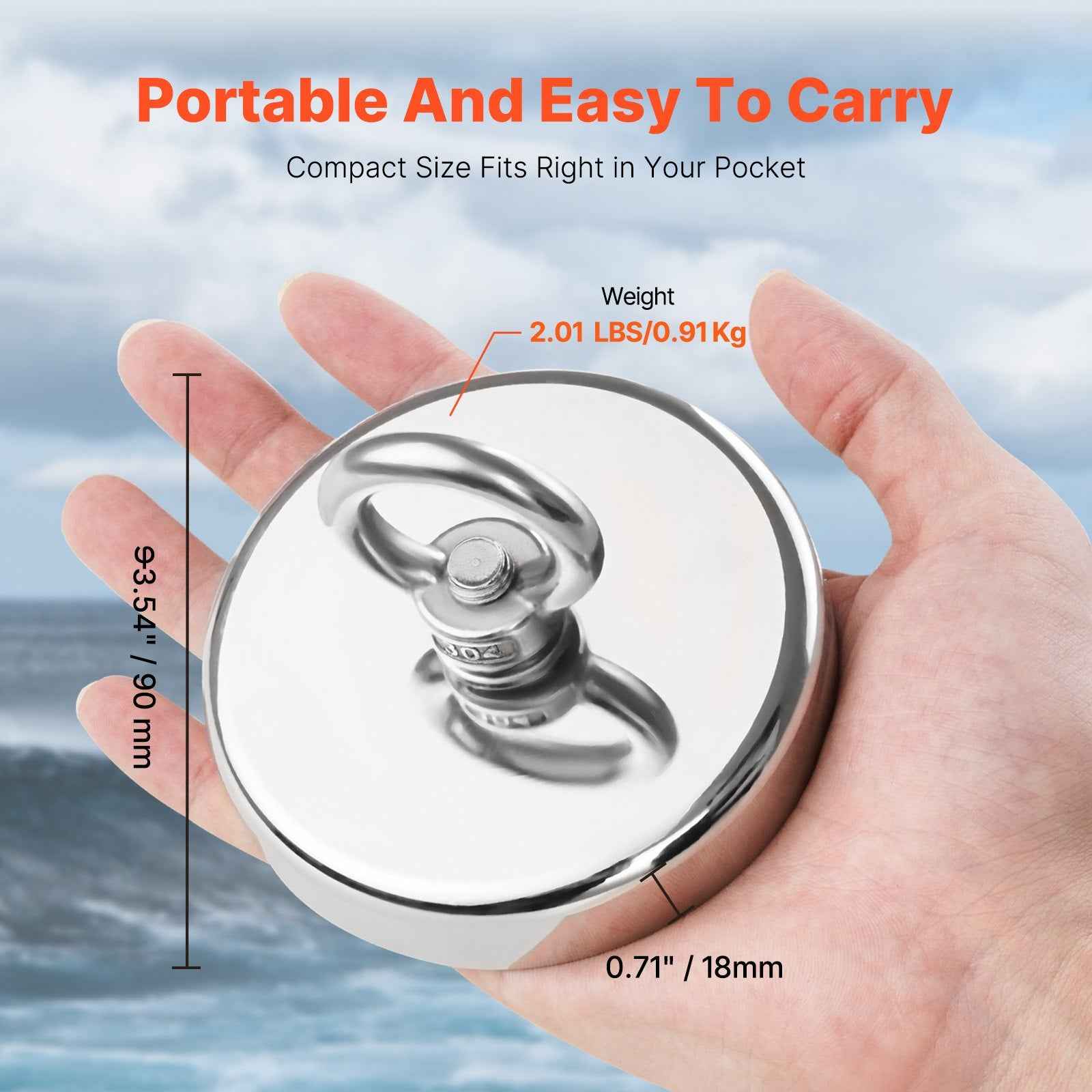 Fishing Magnet Super Strong Heavy Duty Rare Earth Neodymium Pull Force One Thousand LBS