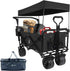 Collapsible Wagon 140L Wagons Carts Foldable With Removable Canopy, Folding Wagon Cart With Wheels For All-Terrain With Brake, Foldable Wagon With Cooler Bag, For Camping Beach Shopping