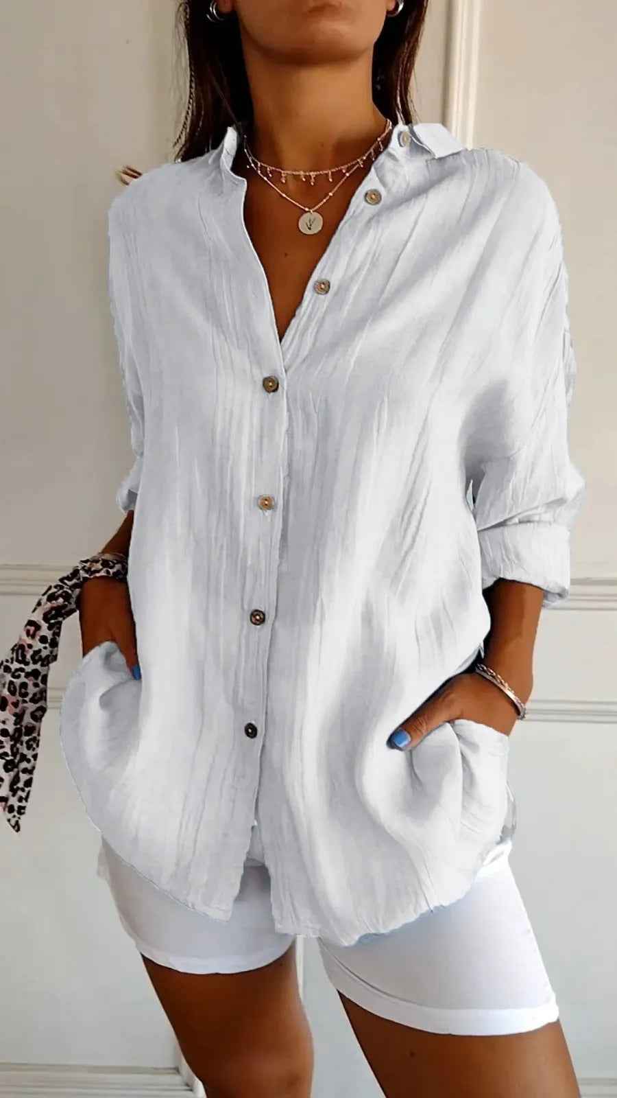 Lapel Long Sleeve Shirt Women&