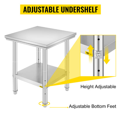 SucceBuy Stainless Steel Kitchen Work Bench Commercial Catering Table Worktable w/Undershelf 330LBS 286LBS for Restaurant